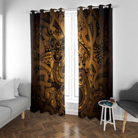 Aotearoa Maori Hei Tiki Window Curtain Koura Kowhaiwhai Puhoro Motif LT9 With Grommets Gold - Polynesian Pride