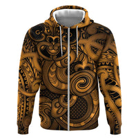 Aotearoa Maori Hei Tiki Zip Hoodie Koura Kowhaiwhai Puhoro Motif LT9 Zip Hoodie Gold - Polynesian Pride