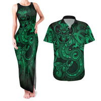 Aotearoa Maori Hei Tiki Couples Matching Tank Maxi Dress and Hawaiian Shirt Kakariki Kowhaiwhai Puhoro Motif