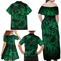 Aotearoa Maori Hei Tiki Family Matching Off Shoulder Maxi Dress and Hawaiian Shirt Kakariki Kowhaiwhai Puhoro Motif