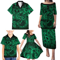 Aotearoa Maori Hei Tiki Family Matching Puletasi and Hawaiian Shirt Kakariki Kowhaiwhai Puhoro Motif
