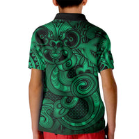 Aotearoa Maori Hei Tiki Kid Polo Shirt Kakariki Kowhaiwhai Puhoro Motif