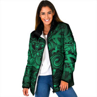 Aotearoa Maori Hei Tiki Padded Jacket Kakariki Kowhaiwhai Puhoro Motif LT9 Women Green - Polynesian Pride