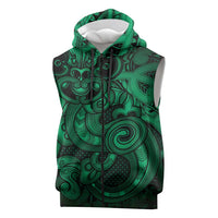 Aotearoa Maori Hei Tiki Sleeveless Zip Hoodie Kakariki Kowhaiwhai Puhoro Motif