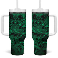Aotearoa Maori Hei Tiki Tumbler With Handle Kakariki Kowhaiwhai Puhoro Motif