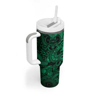 Aotearoa Maori Hei Tiki Tumbler With Handle Kakariki Kowhaiwhai Puhoro Motif