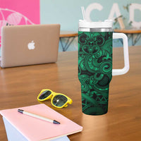 Aotearoa Maori Hei Tiki Tumbler With Handle Kakariki Kowhaiwhai Puhoro Motif