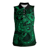 Aotearoa Maori Hei Tiki Women Sleeveless Polo Shirt Kakariki Kowhaiwhai Puhoro Motif