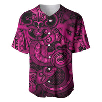 Aotearoa Maori Hei Tiki Baseball Jersey Mawhero Kowhaiwhai Puhoro Motif LT9 Pink - Polynesian Pride