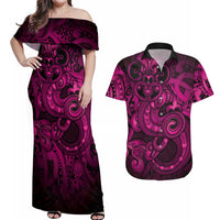Aotearoa Maori Hei Tiki Couples Matching Off Shoulder Maxi Dress and Hawaiian Shirt Mawhero Kowhaiwhai Puhoro Motif