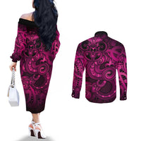 Aotearoa Maori Hei Tiki Couples Matching Off The Shoulder Long Sleeve Dress and Long Sleeve Button Shirt Mawhero Kowhaiwhai Puhoro Motif