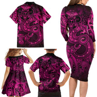 Aotearoa Maori Hei Tiki Family Matching Long Sleeve Bodycon Dress and Hawaiian Shirt Mawhero Kowhaiwhai Puhoro Motif