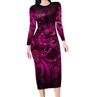 Aotearoa Maori Hei Tiki Family Matching Long Sleeve Bodycon Dress and Hawaiian Shirt Mawhero Kowhaiwhai Puhoro Motif