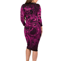 Aotearoa Maori Hei Tiki Family Matching Long Sleeve Bodycon Dress and Hawaiian Shirt Mawhero Kowhaiwhai Puhoro Motif