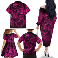 Aotearoa Maori Hei Tiki Family Matching Off The Shoulder Long Sleeve Dress and Hawaiian Shirt Mawhero Kowhaiwhai Puhoro Motif