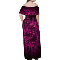 Aotearoa Maori Hei Tiki Family Matching Off Shoulder Maxi Dress and Hawaiian Shirt Mawhero Kowhaiwhai Puhoro Motif