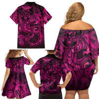Aotearoa Maori Hei Tiki Family Matching Off Shoulder Short Dress and Hawaiian Shirt Mawhero Kowhaiwhai Puhoro Motif