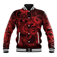 Aotearoa Maori Hei Tiki Baseball Jacket Whero Kowhaiwhai Puhoro Motif LT9 Unisex Red - Polynesian Pride