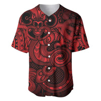 Aotearoa Maori Hei Tiki Baseball Jersey Whero Kowhaiwhai Puhoro Motif LT9 Red - Polynesian Pride