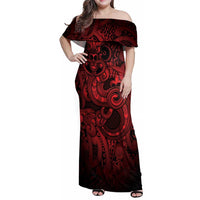 Aotearoa Maori Hei Tiki Family Matching Off Shoulder Maxi Dress and Hawaiian Shirt Whero Kowhaiwhai Puhoro Motif