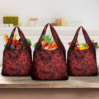 Aotearoa Maori Hei Tiki Grocery Bag Whero Kowhaiwhai Puhoro Motif LT9 3-pack One Size Red - Polynesian Pride