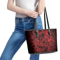 Aotearoa Maori Hei Tiki Leather Tote Bag Whero Kowhaiwhai Puhoro Motif LT9 - Polynesian Pride