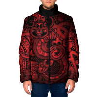 Aotearoa Maori Hei Tiki Padded Jacket Whero Kowhaiwhai Puhoro Motif