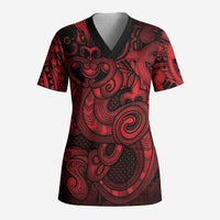 Aotearoa Maori Hei Tiki Scrub Top Whero Kowhaiwhai Puhoro Motif LT9 Adult Red - Polynesian Pride