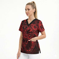 Aotearoa Maori Hei Tiki Scrub Top Whero Kowhaiwhai Puhoro Motif LT9 - Polynesian Pride