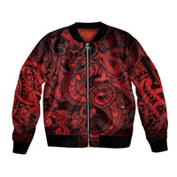 Aotearoa Maori Hei Tiki Sleeve Zip Bomber Jacket Whero Kowhaiwhai Puhoro Motif LT9 Unisex Red - Polynesian Pride