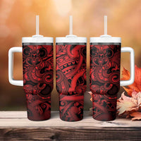 Aotearoa Maori Hei Tiki Tumbler With Handle Whero Kowhaiwhai Puhoro Motif LT9 - Polynesian Pride