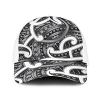 Aotearoa Maori Kowhaiwhai Baseball Net Cap Kiwikiwi Puhoro and Patiki LT9 One Size White Grey - Polynesian Pride