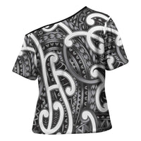 Aotearoa Maori Kowhaiwhai Cross Shoulder Shirt Kiwikiwi Puhoro and Patiki LT9 - Polynesian Pride
