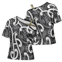 Aotearoa Maori Kowhaiwhai Cross Shoulder Shirt Kiwikiwi Puhoro and Patiki LT9 - Polynesian Pride
