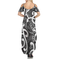 Aotearoa Maori Kowhaiwhai Family Matching Summer Maxi Dress and Hawaiian Shirt Kiwikiwi Puhoro and Patiki