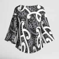 Aotearoa Maori Kowhaiwhai Kimono Sleeve Blouse Kiwikiwi Puhoro and Patiki LT9 - Polynesian Pride