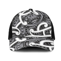 Aotearoa Maori Kowhaiwhai Mesh Trucker Cap Kiwikiwi Puhoro and Patiki LT9 One Size Black Grey - Polynesian Pride