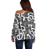 Aotearoa Maori Kowhaiwhai Off Shoulder Sweater Kiwikiwi Puhoro and Patiki LT9 - Polynesian Pride