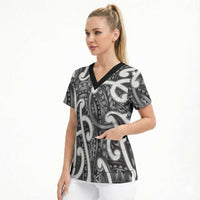 Aotearoa Maori Kowhaiwhai Scrub Top Kiwikiwi Puhoro and Patiki LT9 - Polynesian Pride