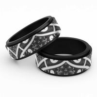 Aotearoa Maori Kowhaiwhai Spinner Ring Kiwikiwi Puhoro and Patiki LT9 Black Grey - Polynesian Pride