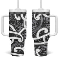 Aotearoa Maori Kowhaiwhai Tumbler With Handle Kiwikiwi Puhoro and Patiki LT9 One Size: 40 oz Grey - Polynesian Pride