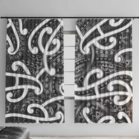 Aotearoa Maori Kowhaiwhai Window Curtain Kiwikiwi Puhoro and Patiki LT9 With Hooks Grey - Polynesian Pride