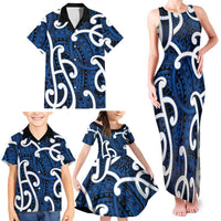 Aotearoa Maori Kowhaiwhai Family Matching Tank Maxi Dress and Hawaiian Shirt Kikorangi Puhoro and Patiki