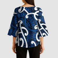Aotearoa Maori Kowhaiwhai Kimono Sleeve Blouse Kikorangi Puhoro and Patiki LT9 - Polynesian Pride