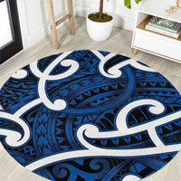 Aotearoa Maori Kowhaiwhai Round Carpet Kikorangi Puhoro and Patiki LT9 Blue - Polynesian Pride