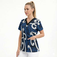 Aotearoa Maori Kowhaiwhai Scrub Top Kikorangi Puhoro and Patiki LT9 - Polynesian Pride