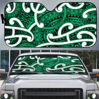 Aotearoa Maori Kowhaiwhai Auto Sun Shade Kakariki Puhoro and Patiki LT9 Green - Polynesian Pride
