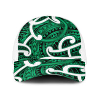 Aotearoa Maori Kowhaiwhai Baseball Net Cap Kakariki Puhoro and Patiki LT9 One Size White Green - Polynesian Pride