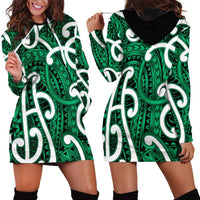 Aotearoa Maori Kowhaiwhai Hoodie Dress Kakariki Puhoro and Patiki