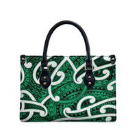 Aotearoa Maori Kowhaiwhai Leather Bag Kakariki Puhoro and Patiki LT9 - Polynesian Pride